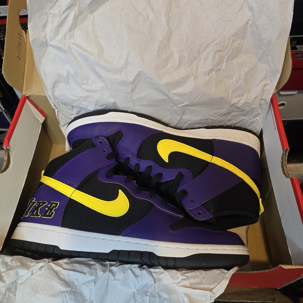 Nike Dunk High Premium EMB Lakers Shoe With Original Box Size 12
